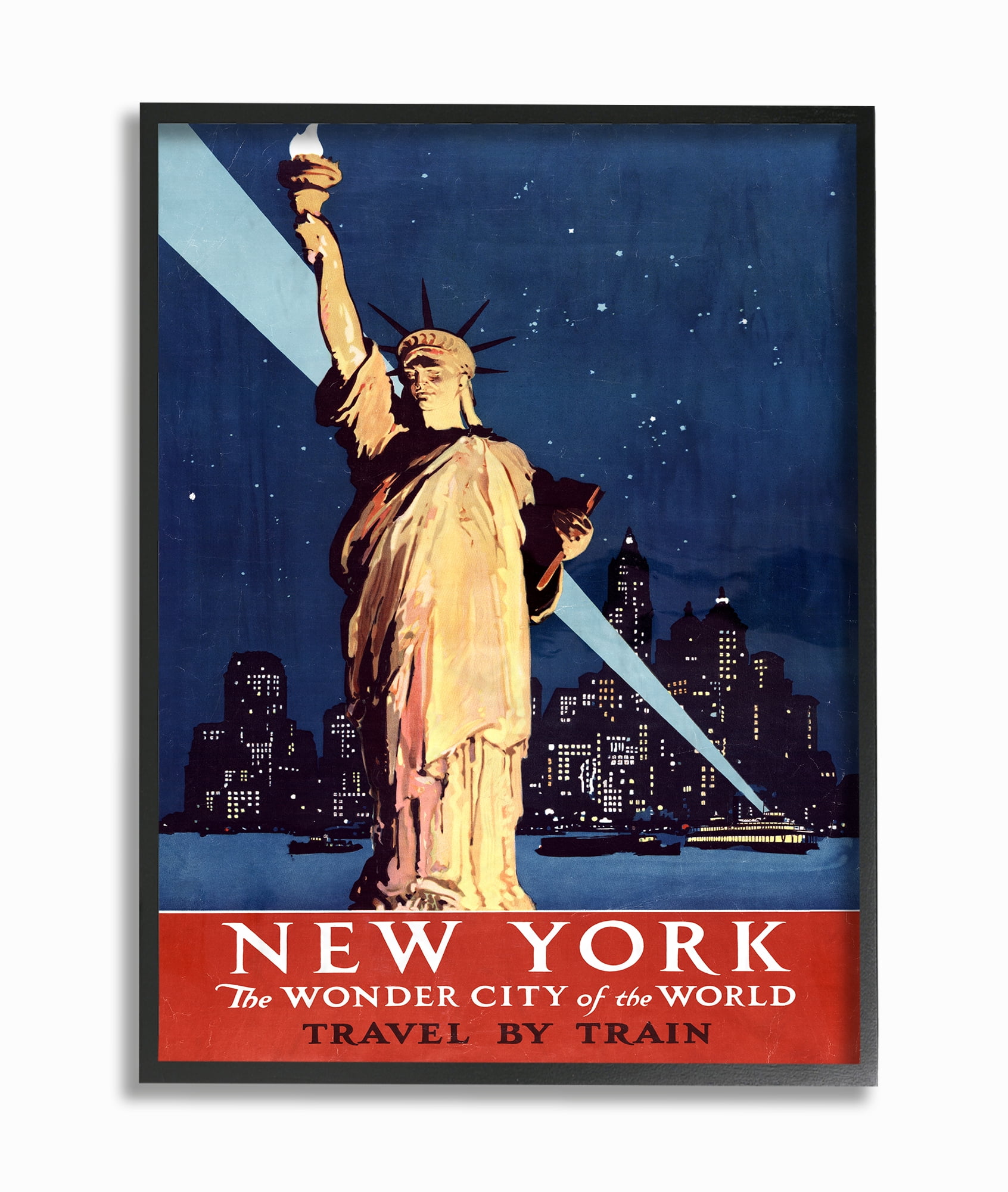 The Stupell Home Decor Collection Vintage New York Liberty Statue Poster Framed Giclee Texturized Art, 11 x 1.5 x 14