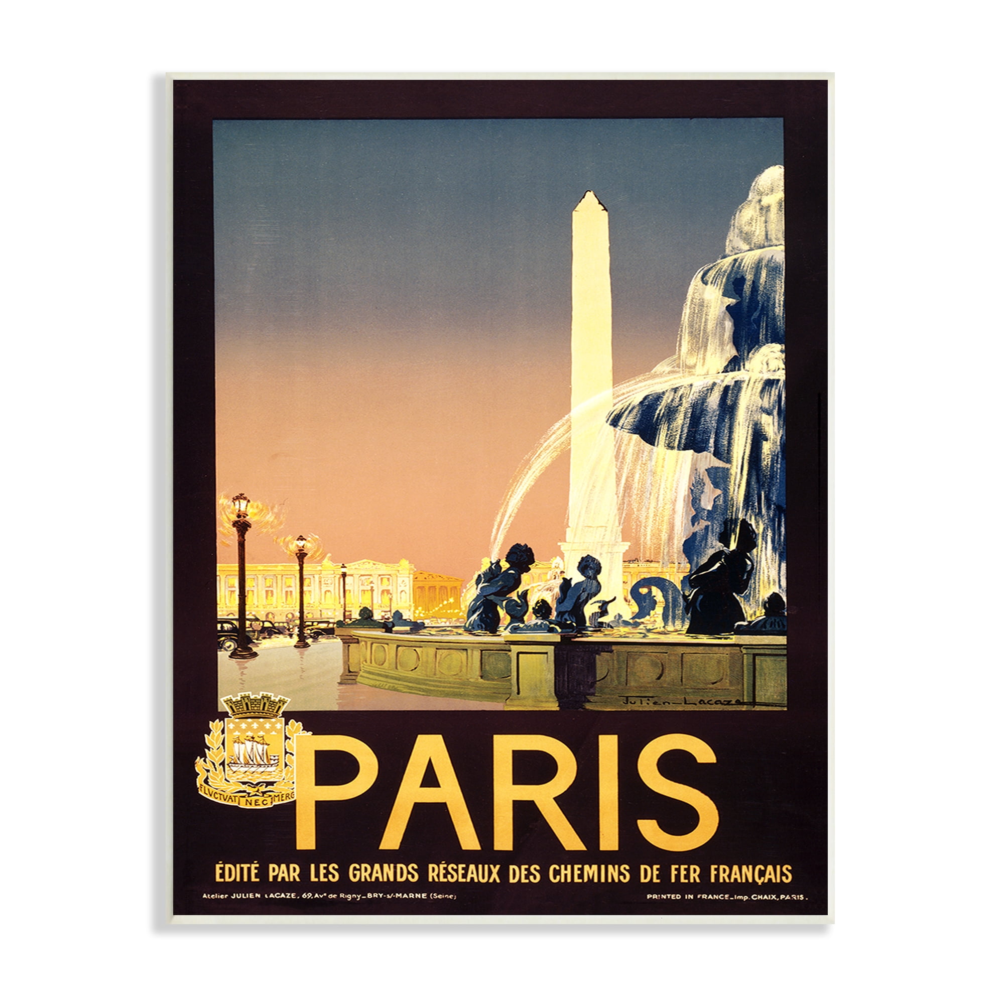 The Stupell Home Decor Collection Vintage Paris Fountain Poster Wall Plaque Art, 10 x 0.5 x 15