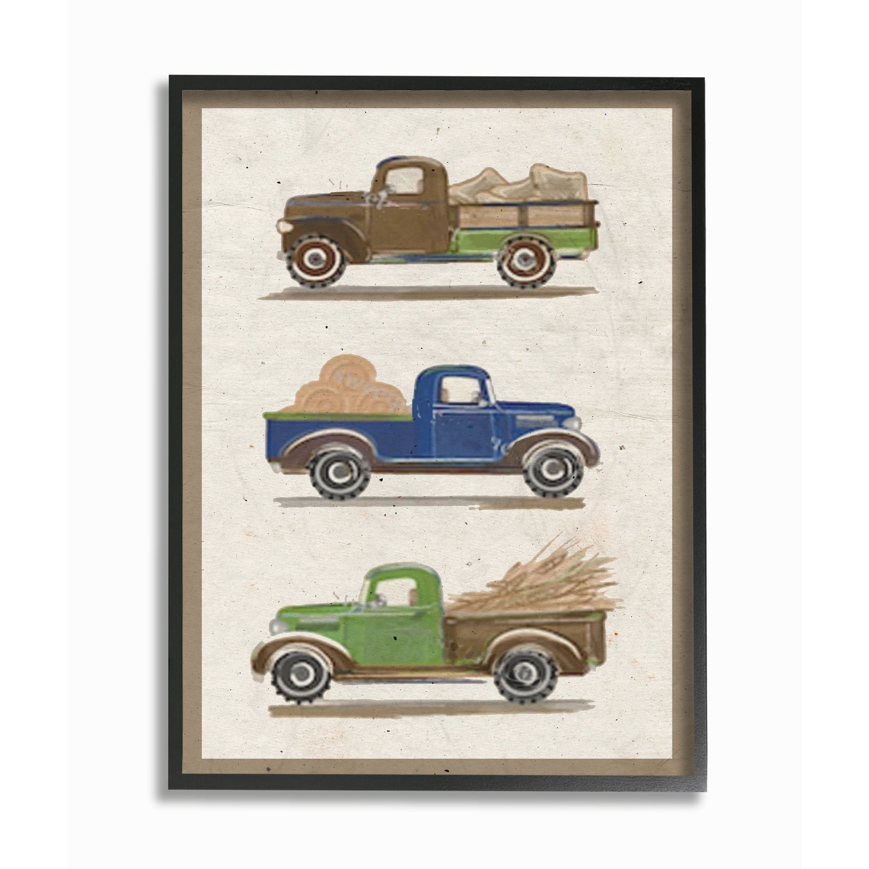 Vintage Truck Illustration on Canvas with Ebony Frame, 11 x 14