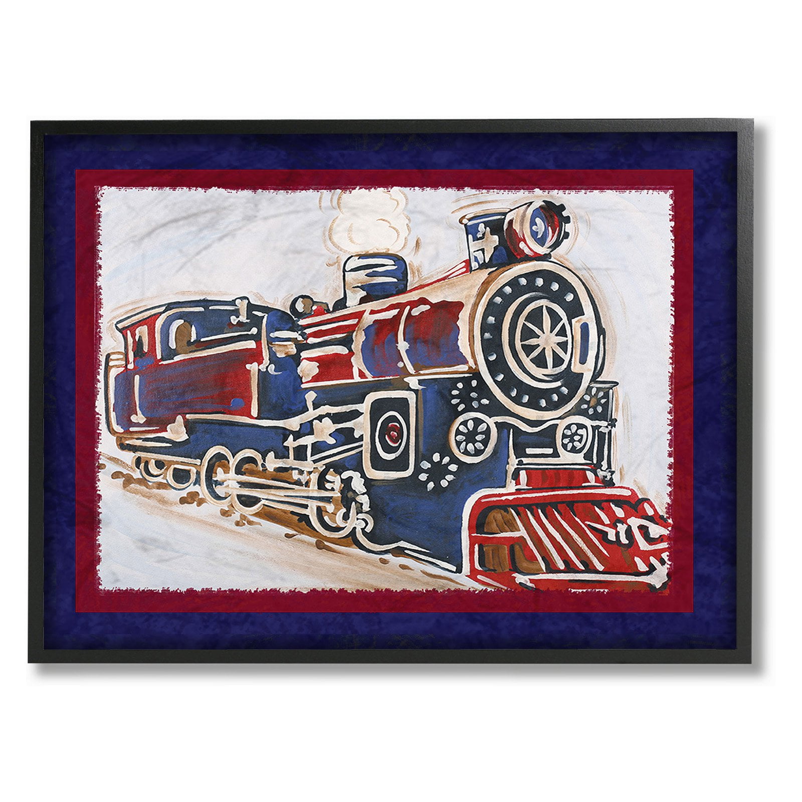 The Kids Room by Stupell Blue And Red Vintage Train Oversized Framed Giclee Texturized Art, 16 x 1.5 x 20