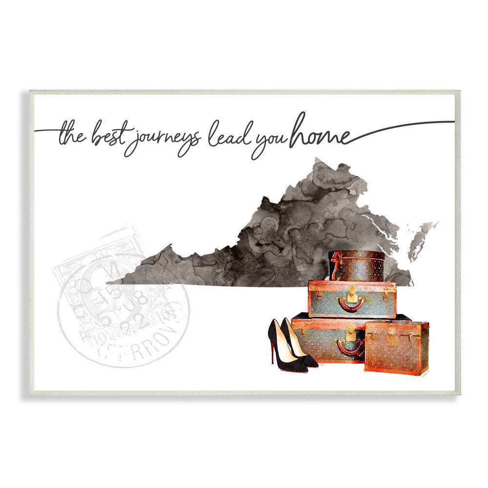 The Stupell Home Decor Collection Virginia State The Best Journeys Lead You Home Fashion Shoes and Luggage Illustration Wood Wall Art