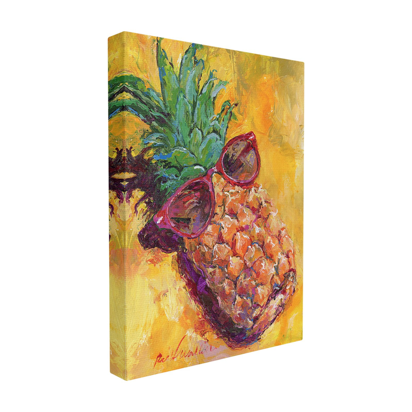 The Stupell Home Decor Collection Warm Yellow Pineapple with Sunglasses on the Beach Painting Oversized Stretched Canvas Wall Art, 24 x 1.5 x 30