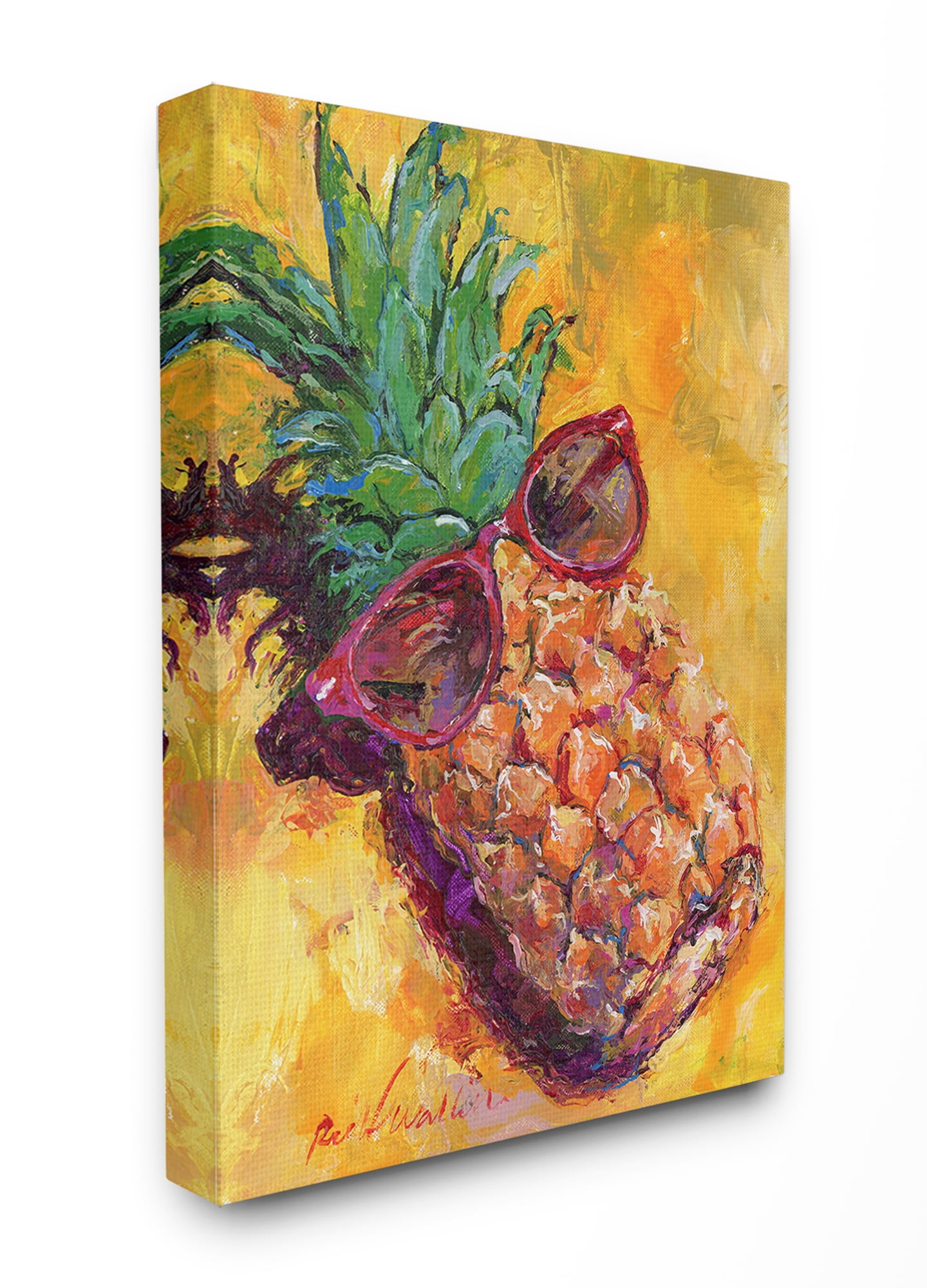 The Stupell Home Decor Collection Warm Yellow Pineapple with Sunglasses on the Beach Painting XXL Stretched Canvas Wall Art, 30 x 1.5 x 40