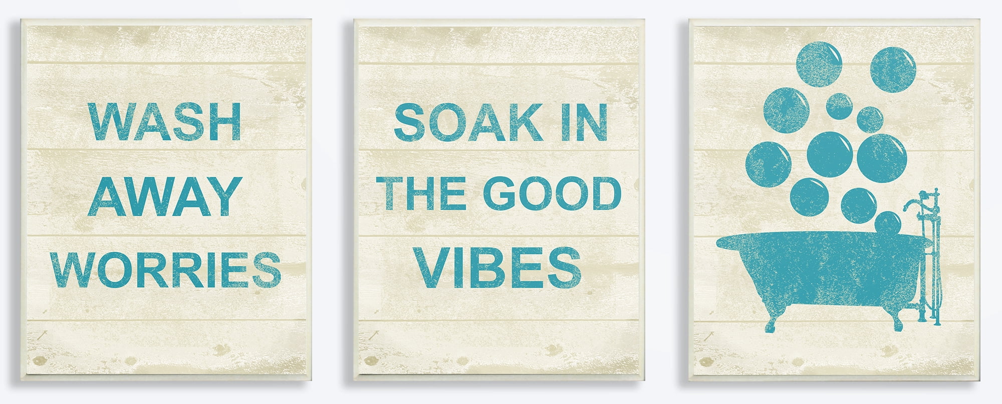 The Stupell Home Decor Collection Wash Away Soak Vibes Bathtub 3pc Wall Plaque Art Set, 3pc, each 10 x 0.5 x 15