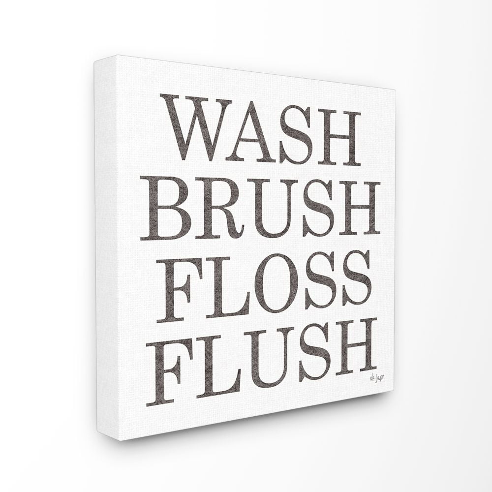 The Stupell Home Decor Collection Wash Brush Floss Flush Soft Grey Textured Typography Canvas Wall Art