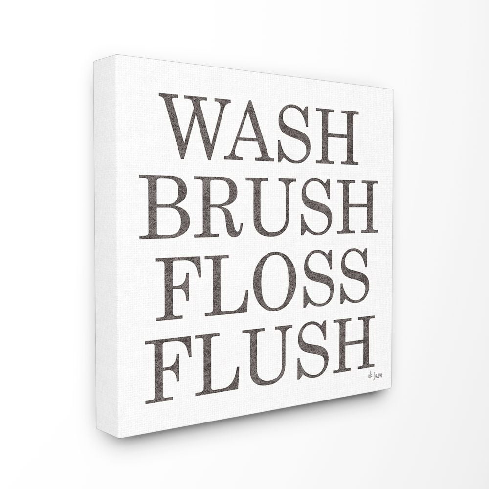 The Stupell Home Decor Collection Wash Brush Floss Flush Soft Grey Textured Typography XL Canvas Wall Art