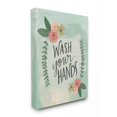 thumbnail image 1 of The Stupell Home Decor Collection Wash Your Hands Aqua Blue and Pink Floral Roses Illustration Super Canvas Wall Art, 1 of 4