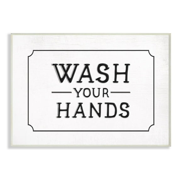 The Stupell Home Decor Collection Wash Your Hands Black and White Faux Aluminum Sign Look Typography Wall Plaque Art, 10 x 15