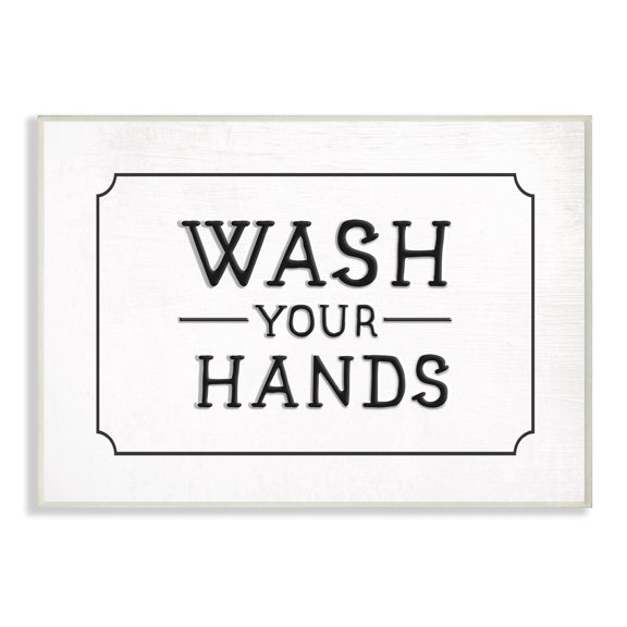 The Stupell Home Decor Collection Wash Your Hands Black and White Faux Aluminum Sign Look Typography Wall Plaque Art, 12.5 x 18.5