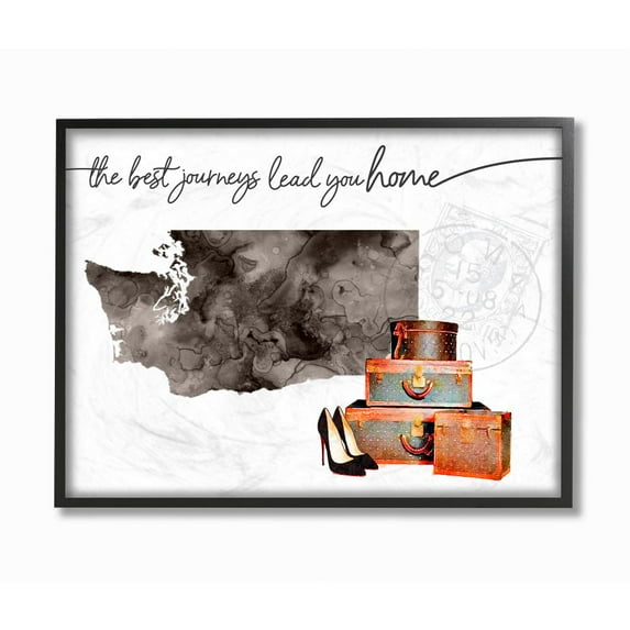 The Stupell Home Decor Collection Washington State The Best Journeys Lead You Home Fashion Shoes and Luggage Illustration Framed Giclee Texturized Art