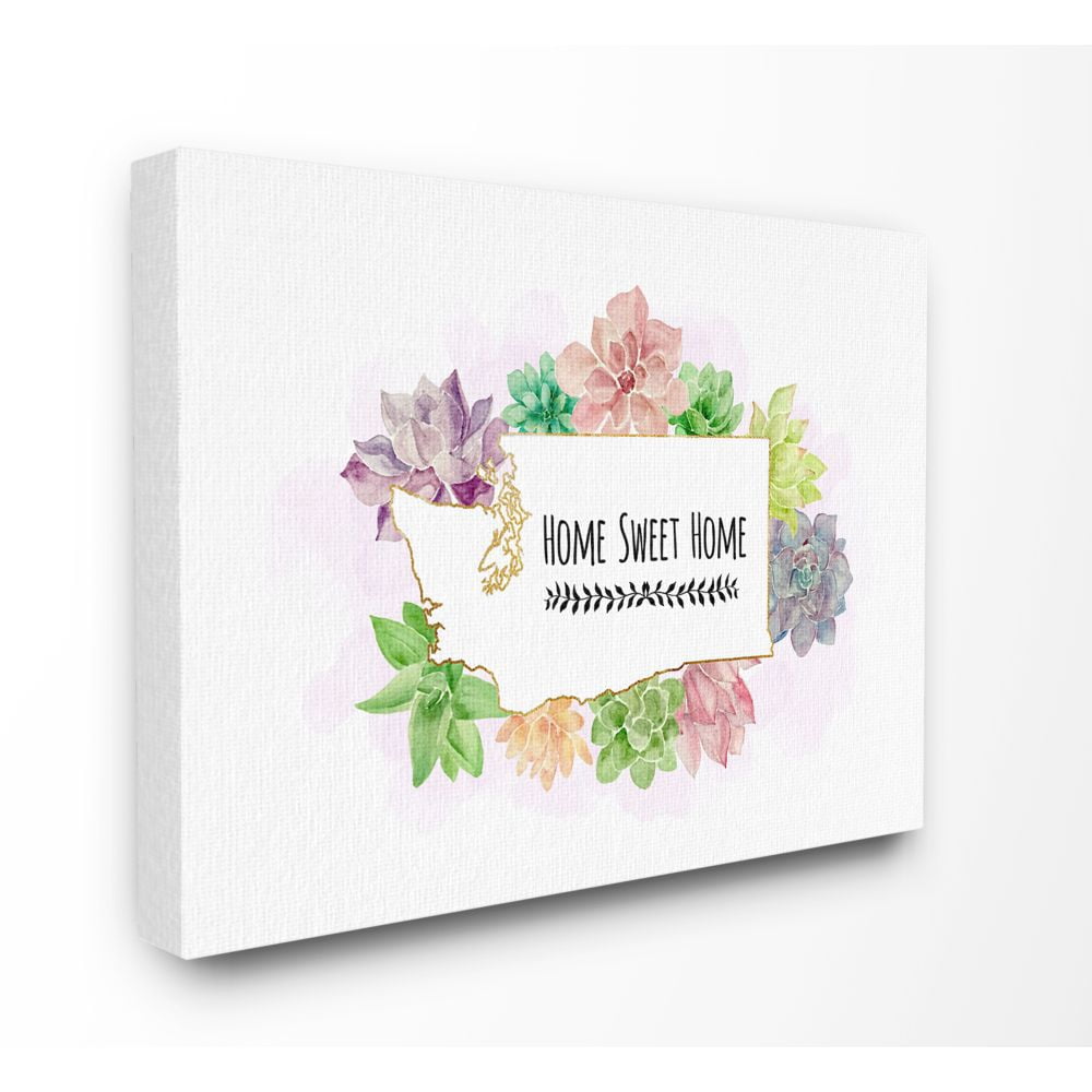 The Stupell Home Decor Collection Washington State Home Sweet Home Succulent Watercolor Vignette Canvas Wall Art