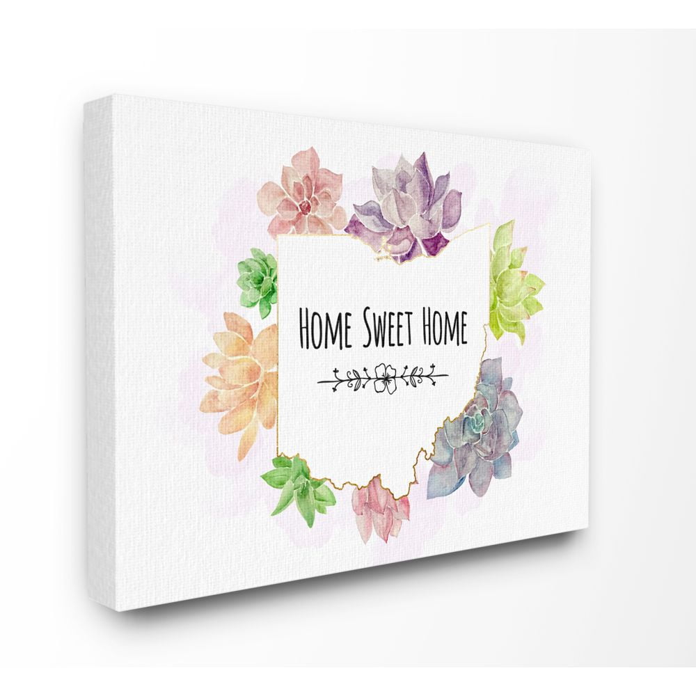 The Stupell Home Decor Collection Washington State Home Sweet Home Succulent Watercolor Vignette Framed Giclee Texturized Art