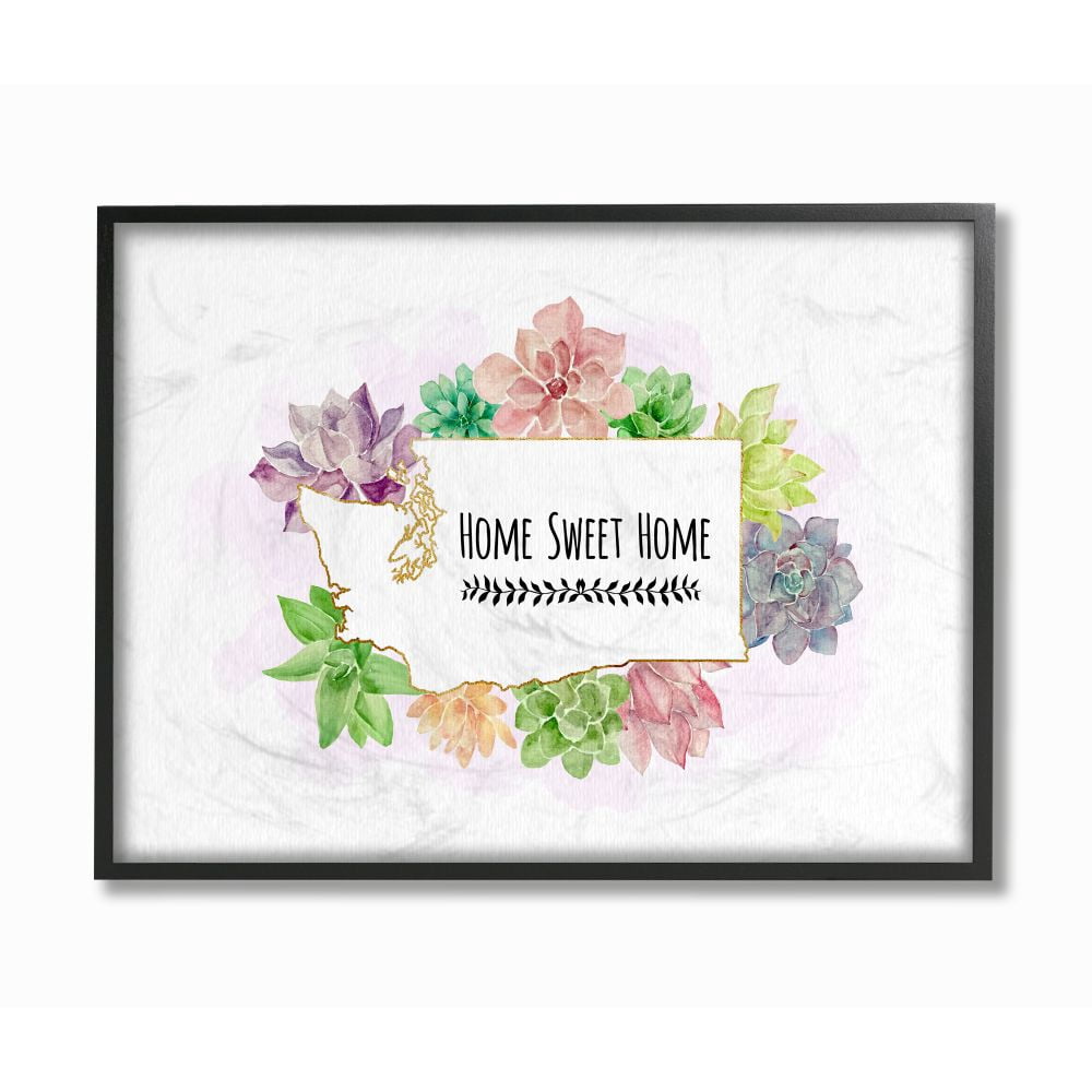 The Stupell Home Decor Collection Washington State Home Sweet Home Succulent Watercolor Vignette Framed Giclee Texturized Art