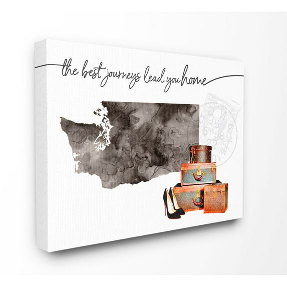 The Stupell Home Decor Collection Washington State The Best Journeys Lead You Home Fashion Shoes and Luggage Illustration Canvas Wall Art