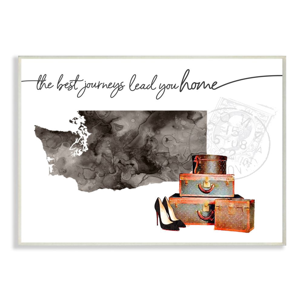 The Stupell Home Decor Collection Washington State The Best Journeys Lead You Home Fashion Shoes and Luggage Illustration Wood Wall Art