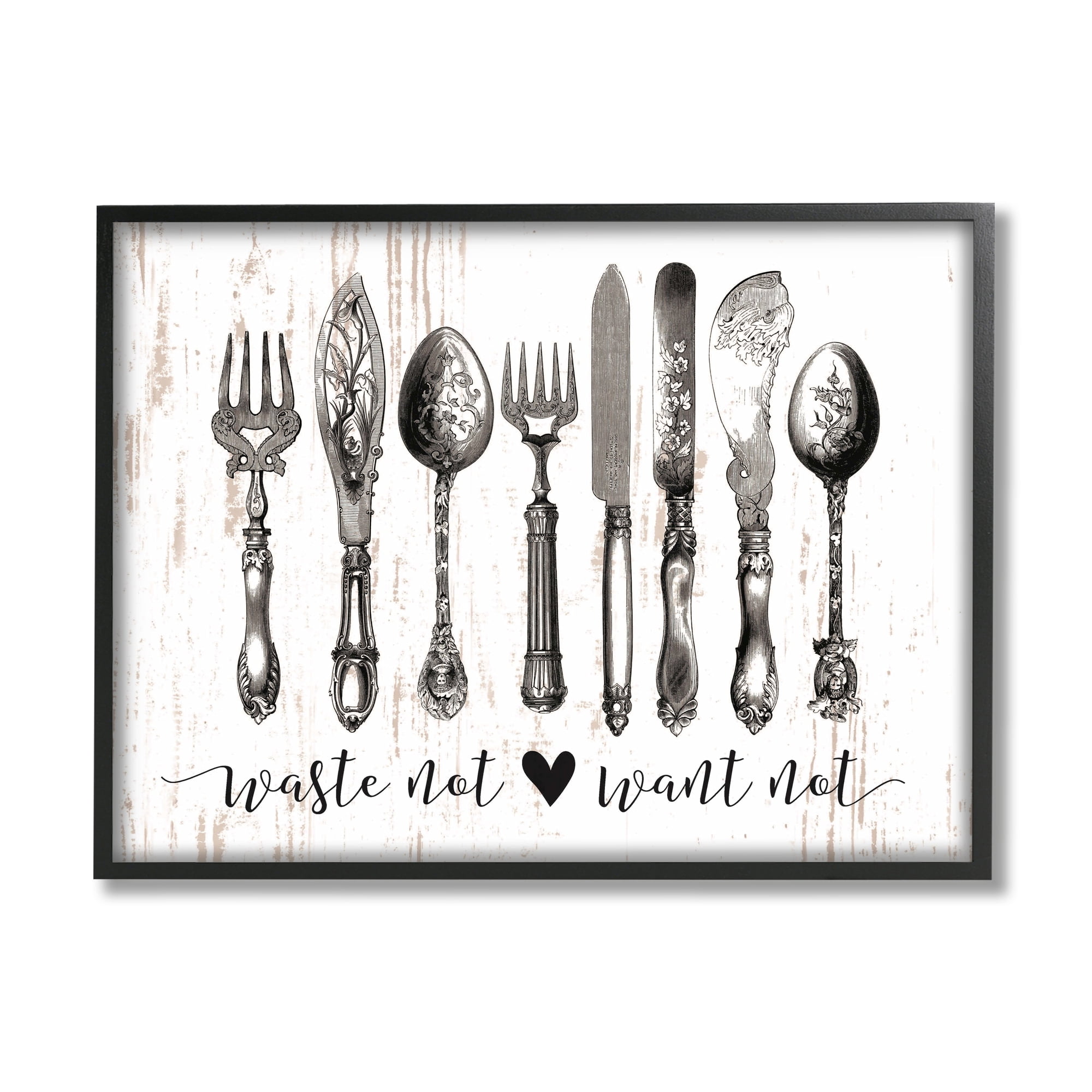 The Stupell Home Decor Collection Waste Not Want Not Silverware Drawing Wall Art