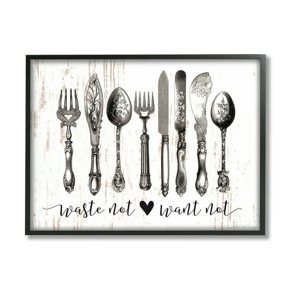 The Stupell Home Decor Collection Waste Not Want Not Silverware Drawing Wall Art