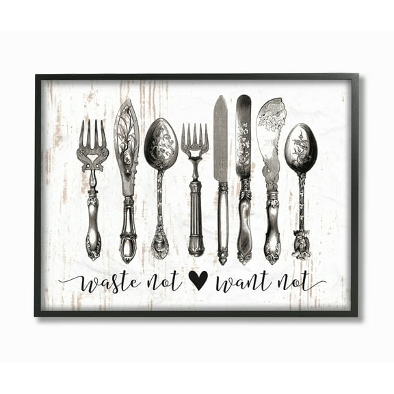 The Stupell Home Decor Collection Waste Not Want Not Silverware Drawing Wall Art