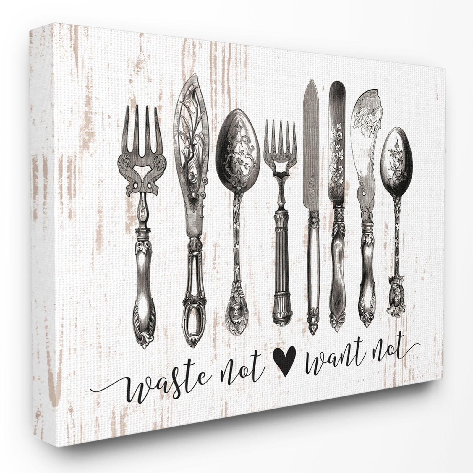 The Stupell Home Decor Collection Waste Not Want Not Silverware Drawing Wall Art