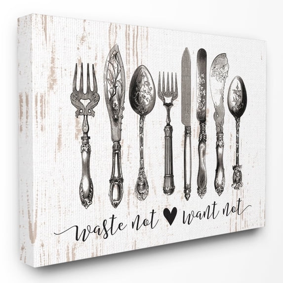 The Stupell Home Decor Collection Waste Not Want Not Silverware Drawing Wall Art