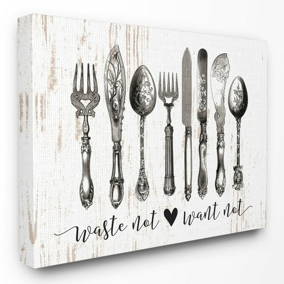 The Stupell Home Decor Collection Waste Not Want Not Silverware Drawing Wall Art