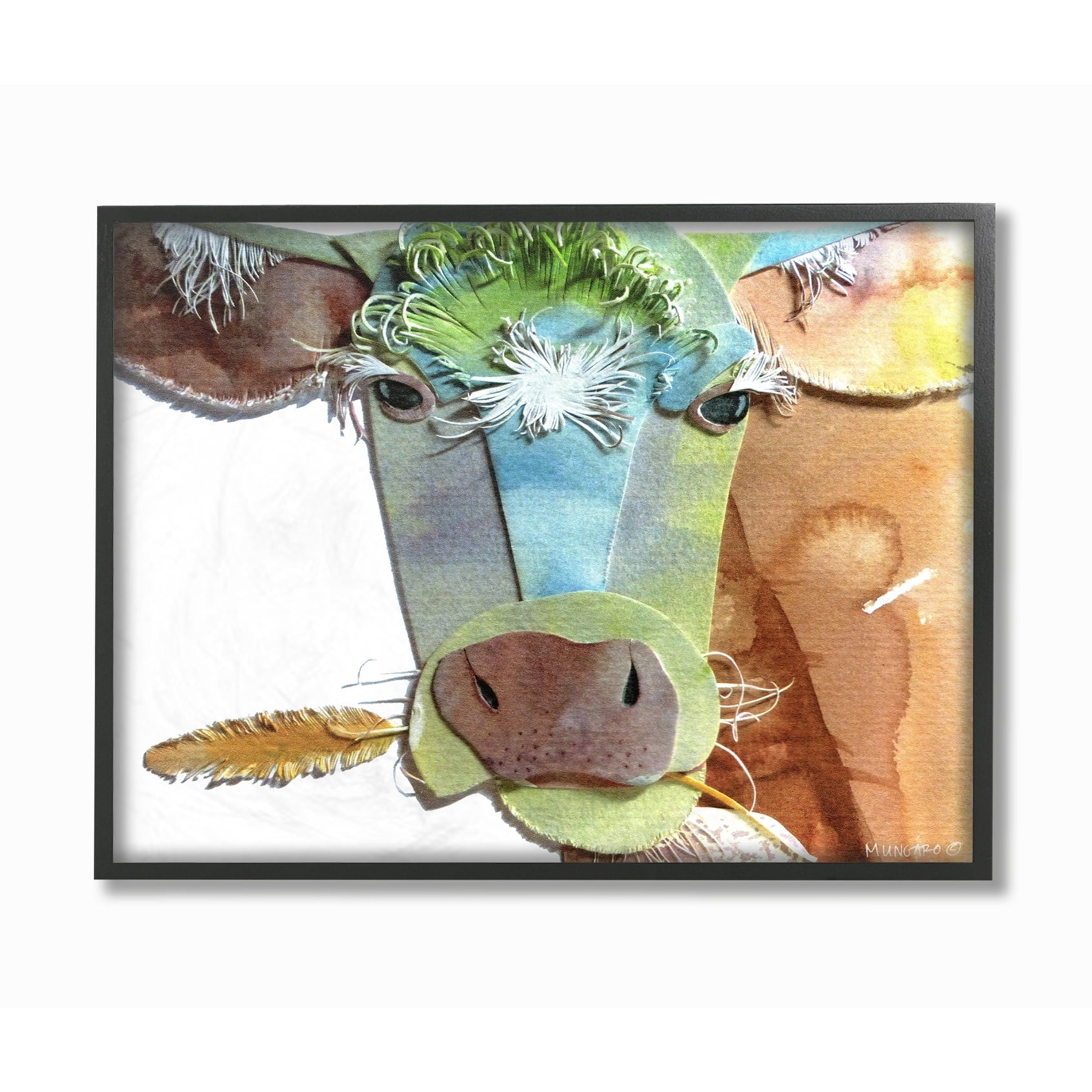 The Stupell Home Decor Collection Watercolor Cutout Collage Cow Framed Giclee Texturized Art, 11 x 1.5 x 14