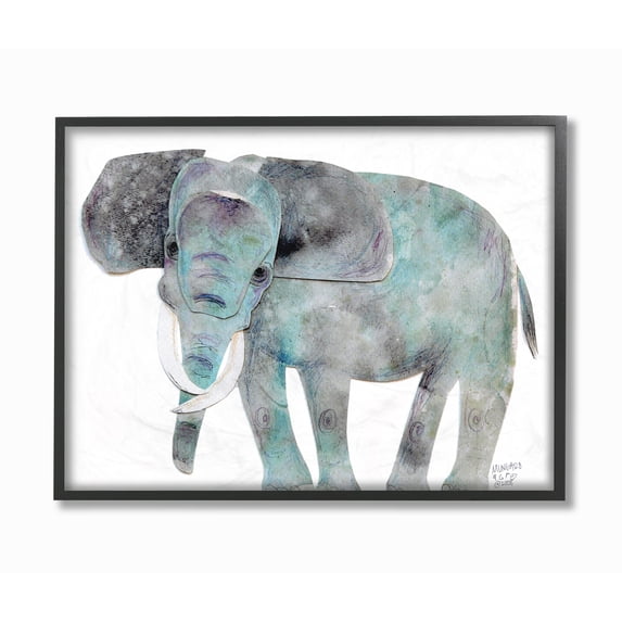 The Stupell Home Decor Collection Watercolor Cutout Collage Elephant Framed Giclee Texturized Art, 11 x 1.5 x 14