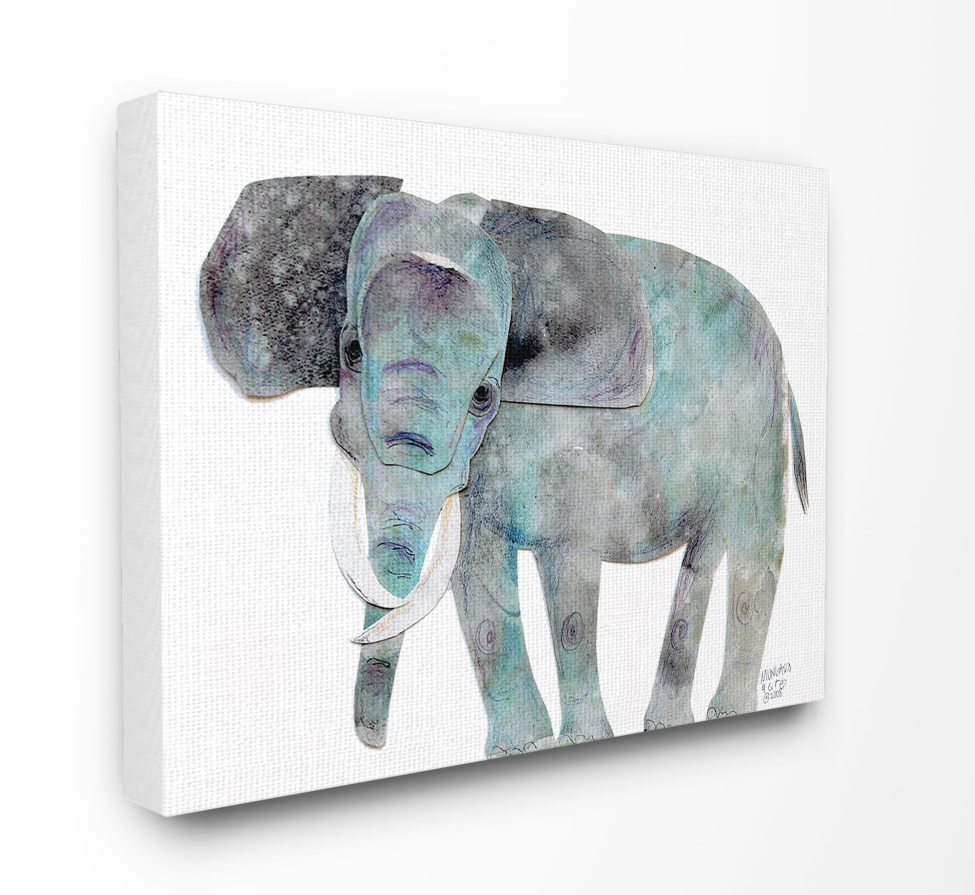 The Stupell Home Decor Collection Watercolor Cutout Collage Elephant Oversized Stretched Canvas Wall Art, 24 x 1.5 x 30