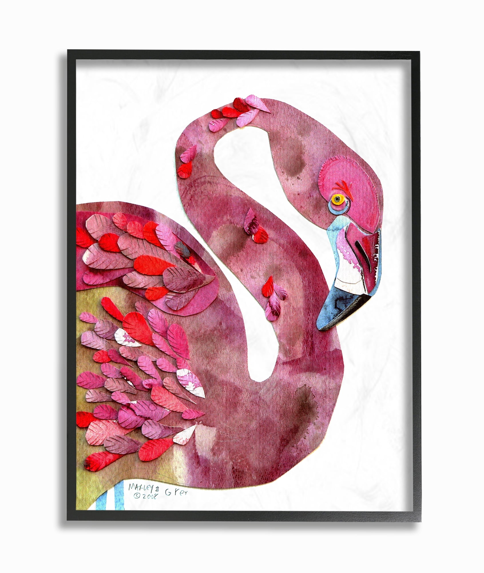 The Stupell Home Decor Collection Watercolor Cutout Collage Flamingo Framed Giclee Texturized Art, 11 x 1.5 x 14