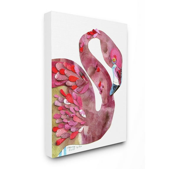 The Stupell Home Decor Collection Watercolor Cutout Collage Flamingo Oversized Stretched Canvas Wall Art, 24 x 1.5 x 30