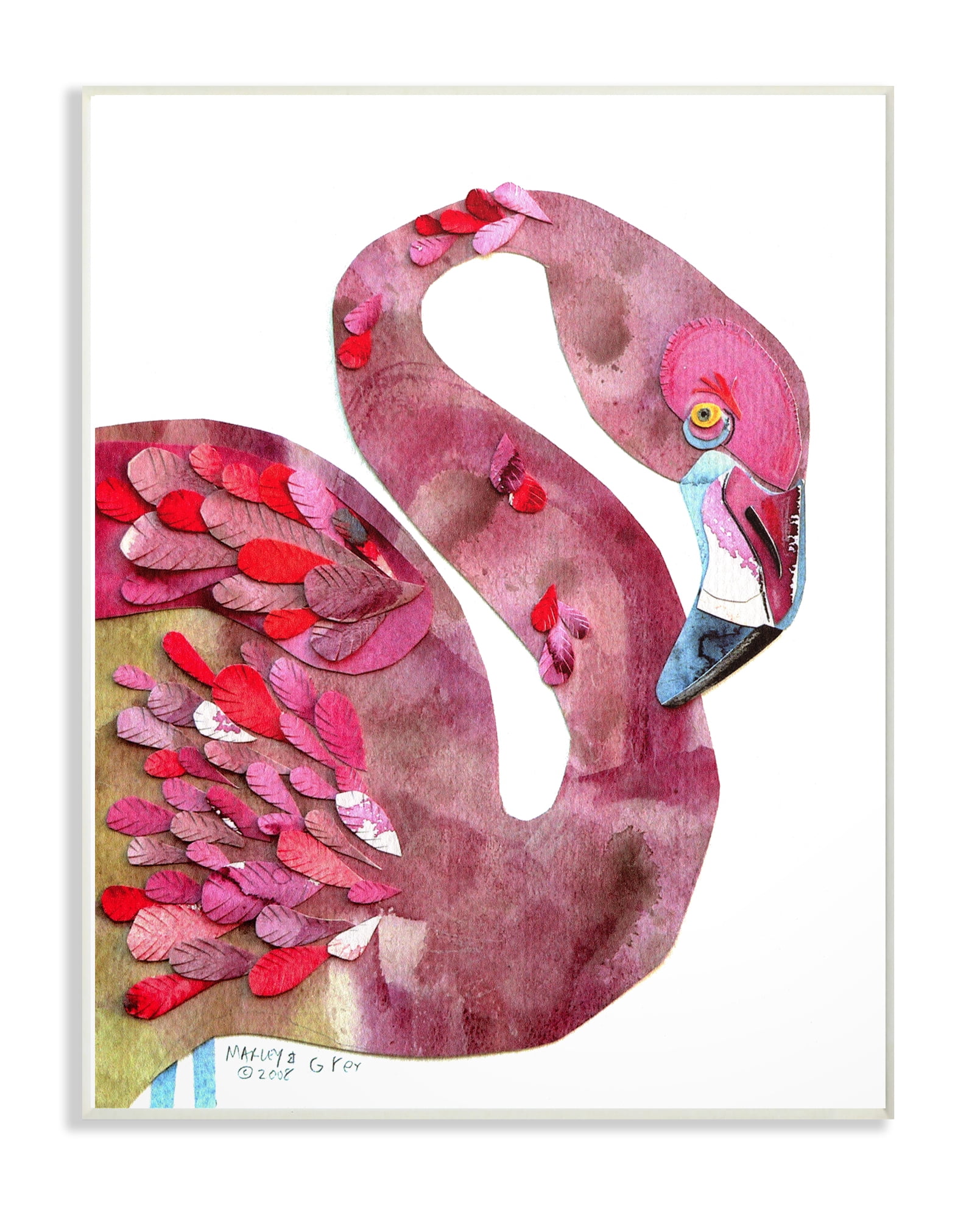 The Stupell Home Decor Collection Watercolor Cutout Collage Flamingo Wall Plaque Art, 10 x 0.5 x 15