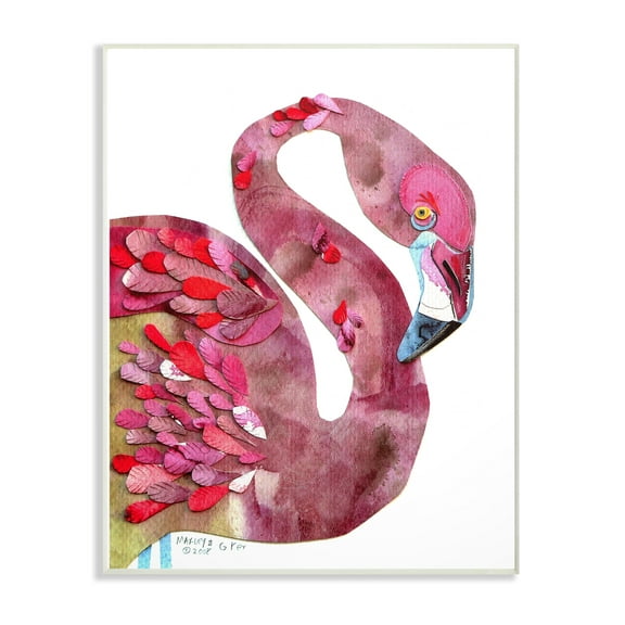 The Stupell Home Decor Collection Watercolor Cutout Collage Flamingo Wall Plaque Art, 10 x 0.5 x 15