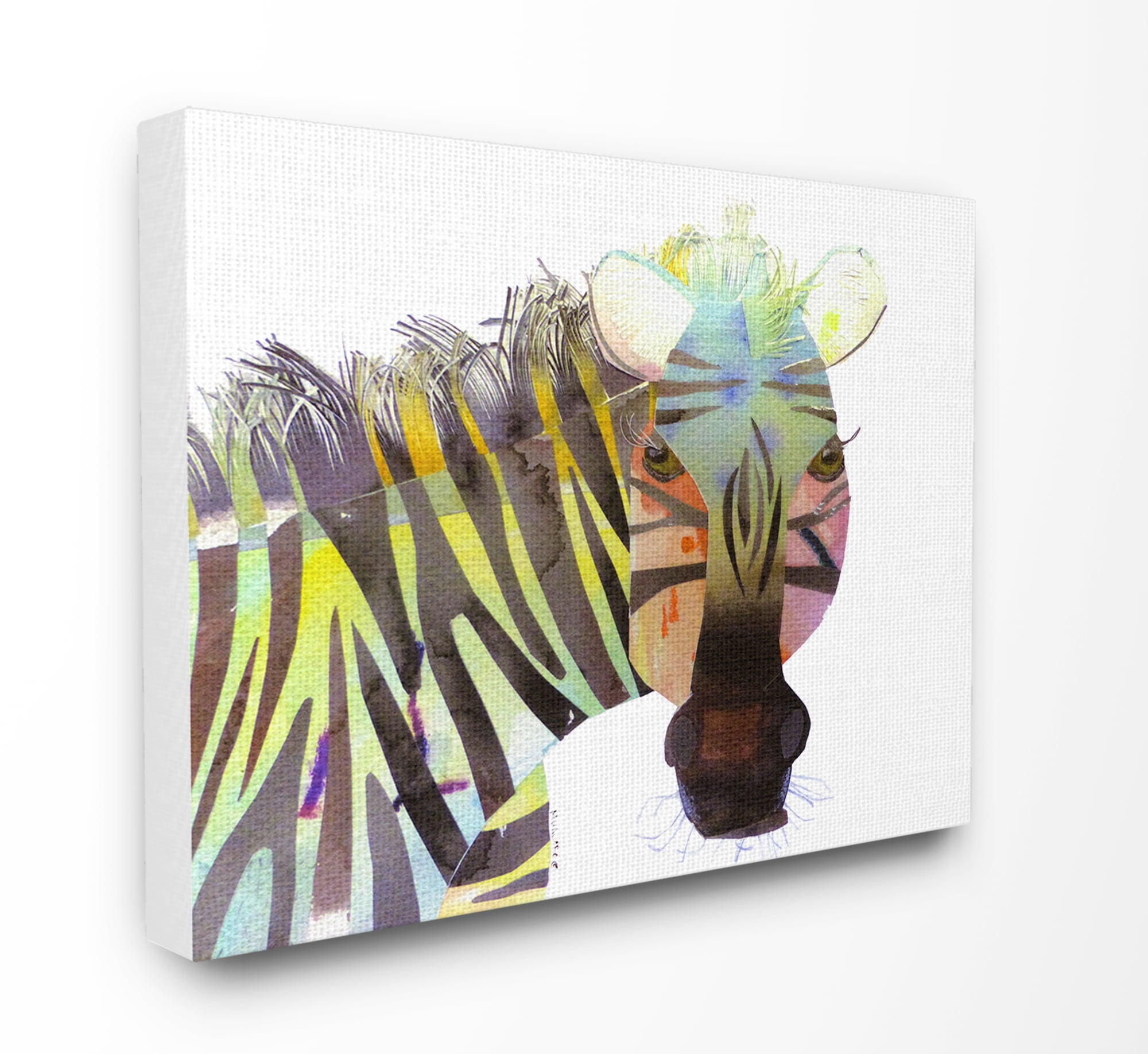The Stupell Home Decor Collection Watercolor Cutout Collage Zebra Oversized Stretched Canvas Wall Art, 24 x 1.5 x 30