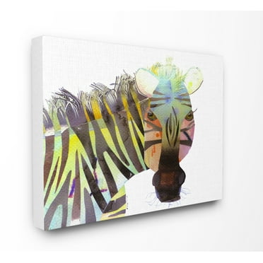 The Stupell Home Decor Collection Watercolor Cutout Collage Zebra Oversized Stretched Canvas Wall Art, 24 x 1.5 x 30