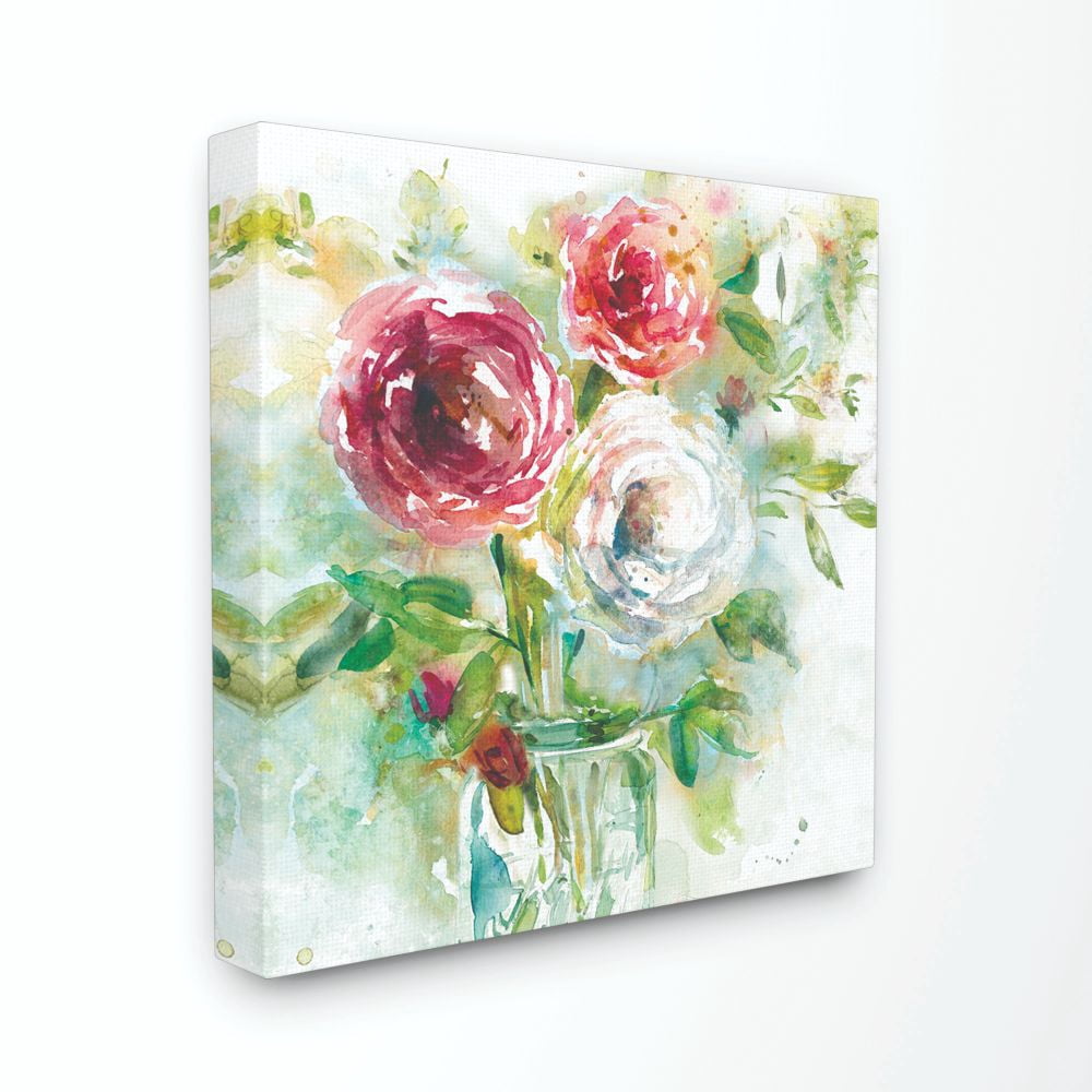 The Stupell Home Decor Collection Watercolor Flowers in a Mason Jar Red and Green Canvas Wall Art