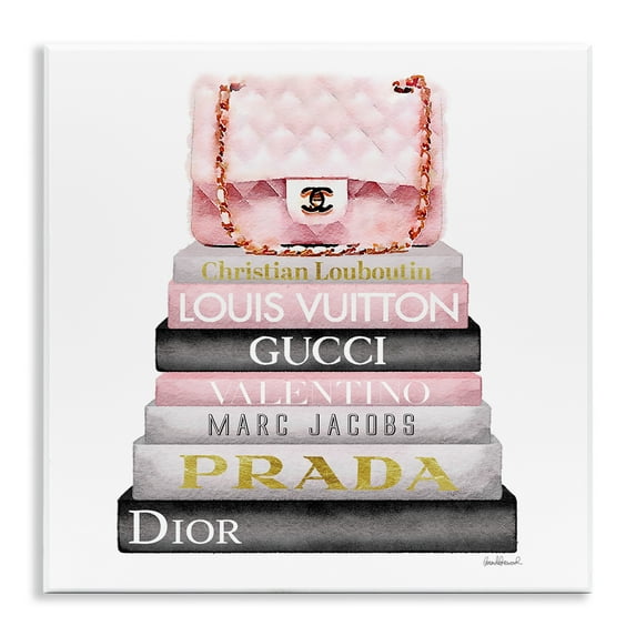 The Stupell Home Decor Collection Watercolor High Fashion Bookstack Padded Pink Bag Wall Art