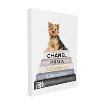 The Stupell Home Decor Collection Watercolor High Fashion Bookstack Yorkie Dog Stretched Canvas Wall Art, 16 x 1.5 x 20