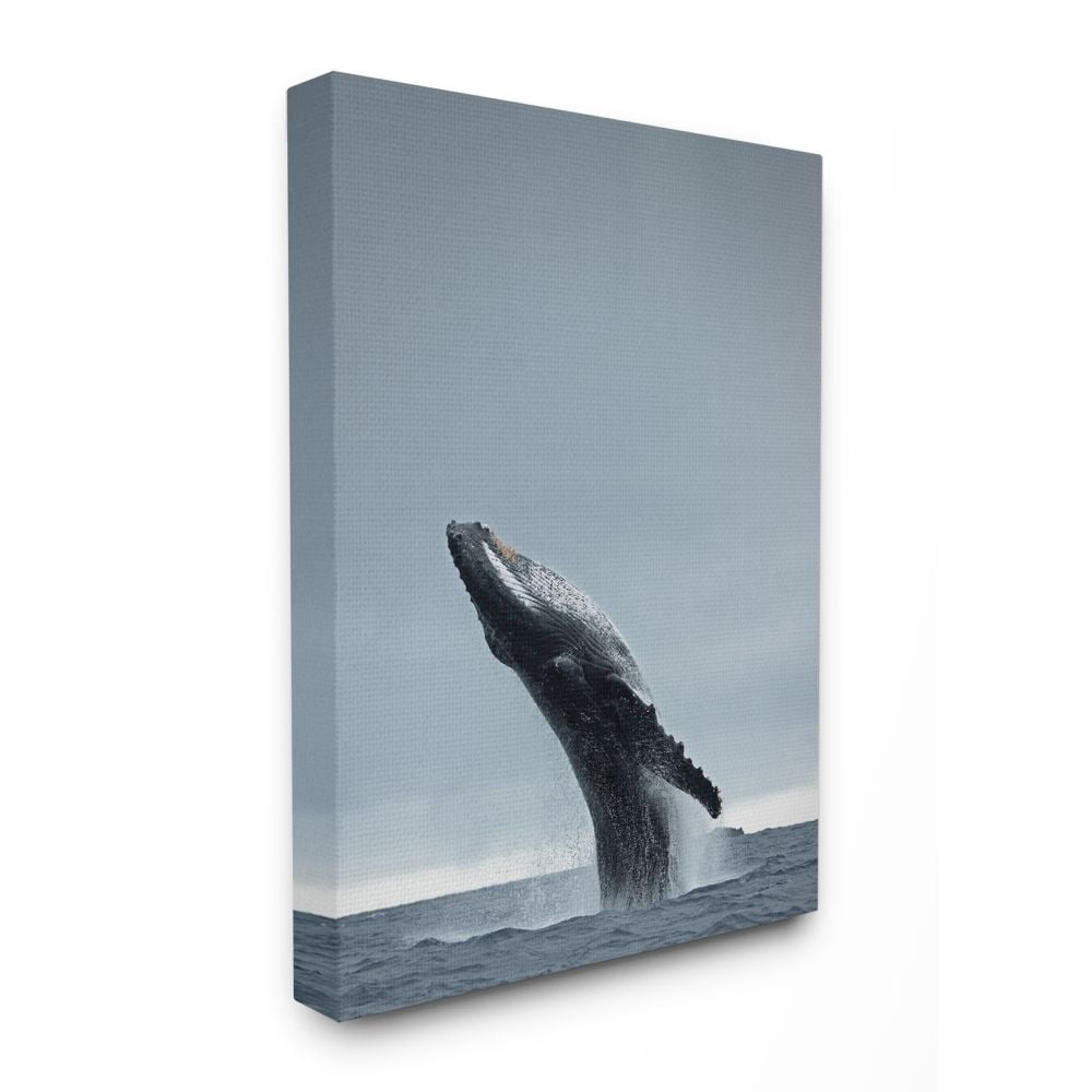 The Stupell Home Decor Collection Whale Breaching the Ocean Waters Photography Canvas Wall Art