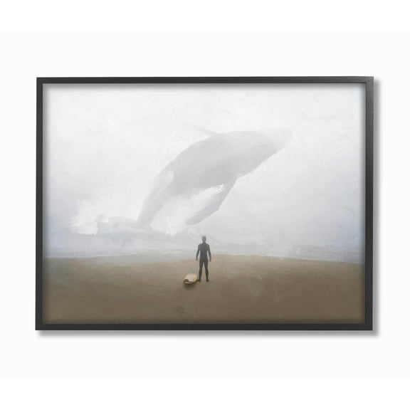 The Stupell Home Decor Collection Whale Surf Beach Painting Framed Giclee Texturized Art, 11 x 1.5 x 14