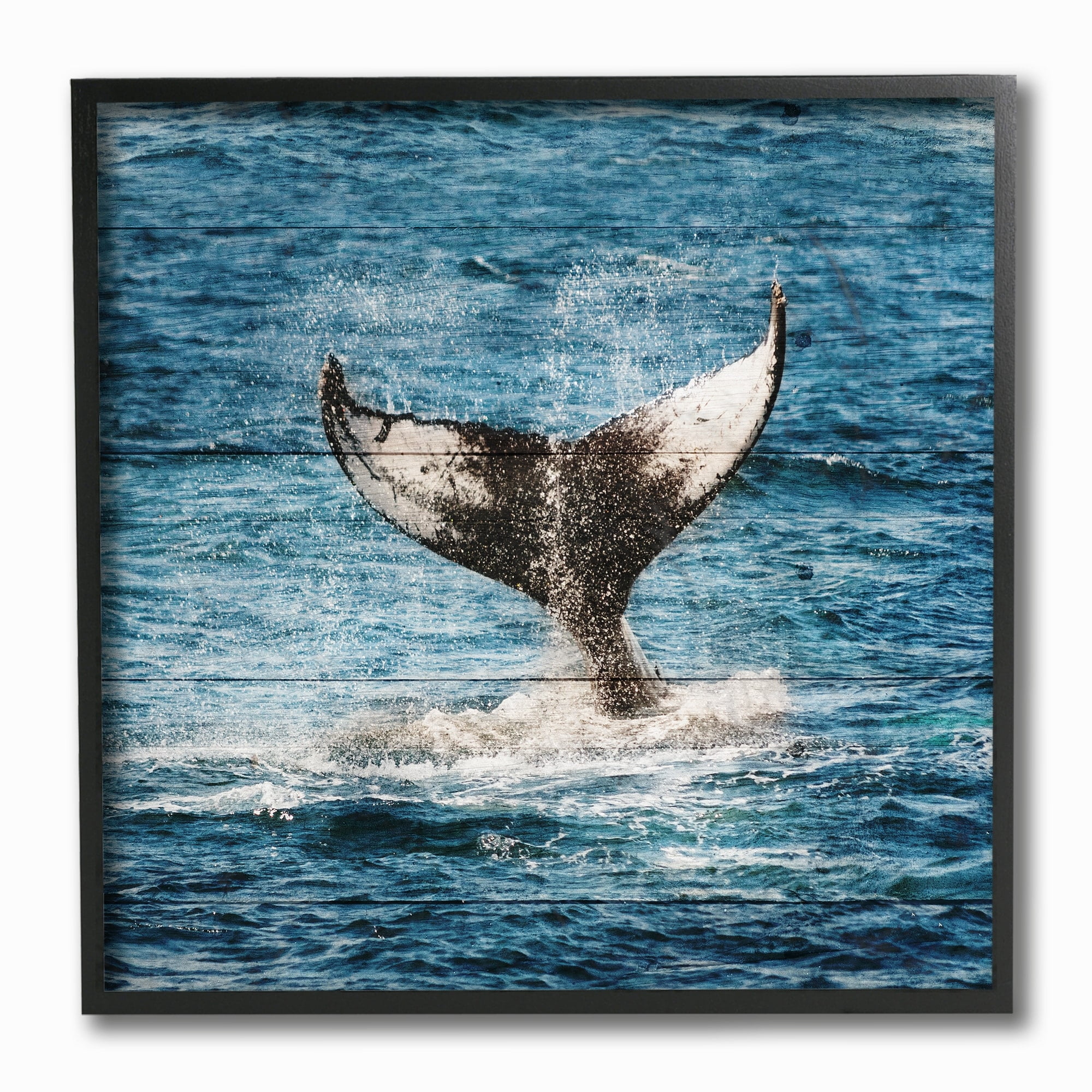The Stupell Home Decor Collection Whale Tail Ocean Splash Planked Look Framed Giclee Texturized Art, 12 x 1.5 x 12