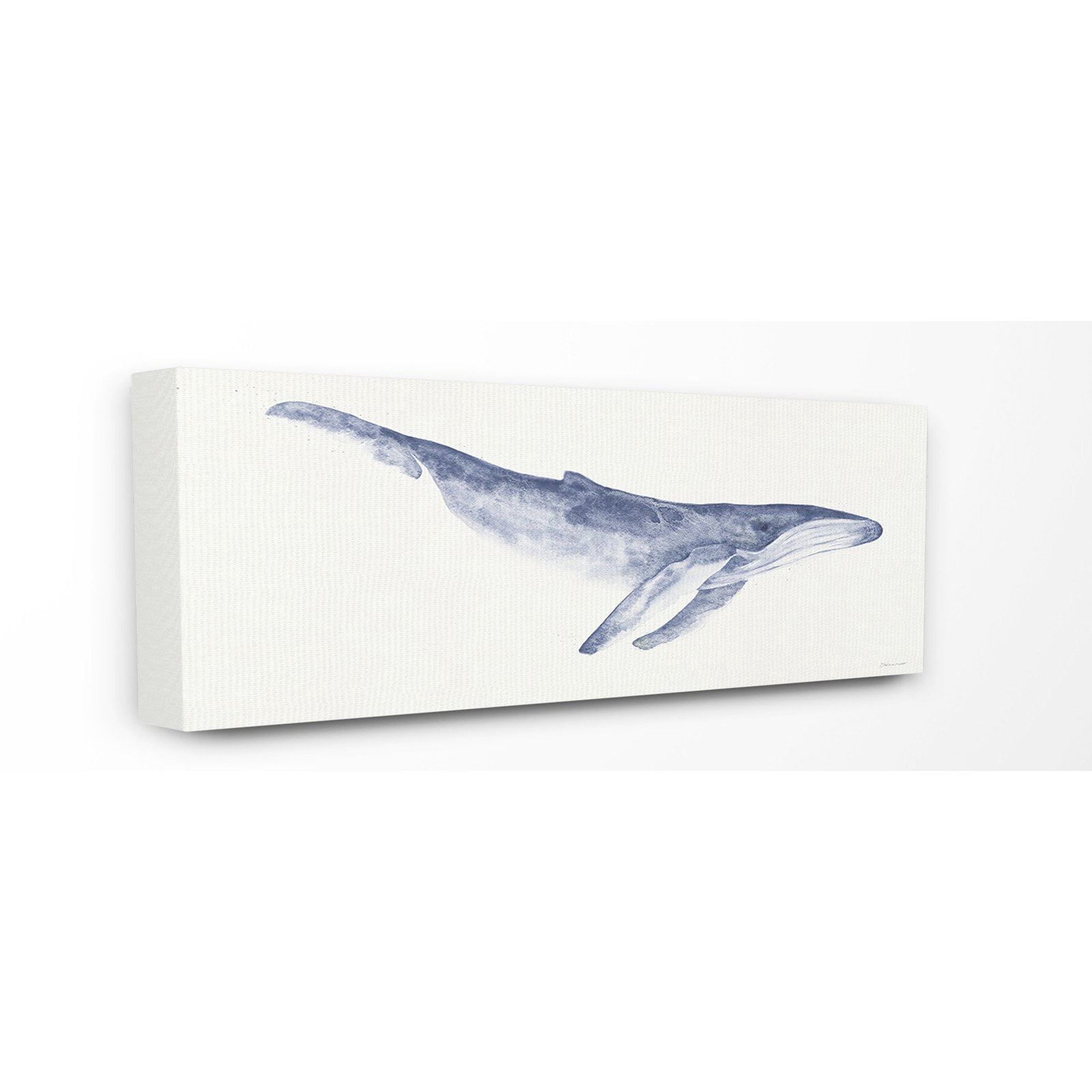 The Stupell Home Decor Collection Blue Whale Watercolor Illustration Oversized Stretched Canvas Wall Art, 13 x 1.5 x 30