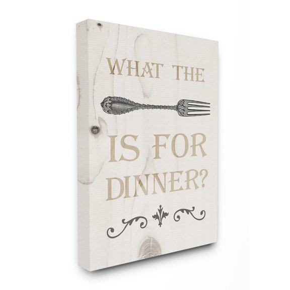 The Stupell Home Decor Collection What The Fork Funny Typography Wood Look Stretched Canvas Wall Art, 16 x 1.5 x 20