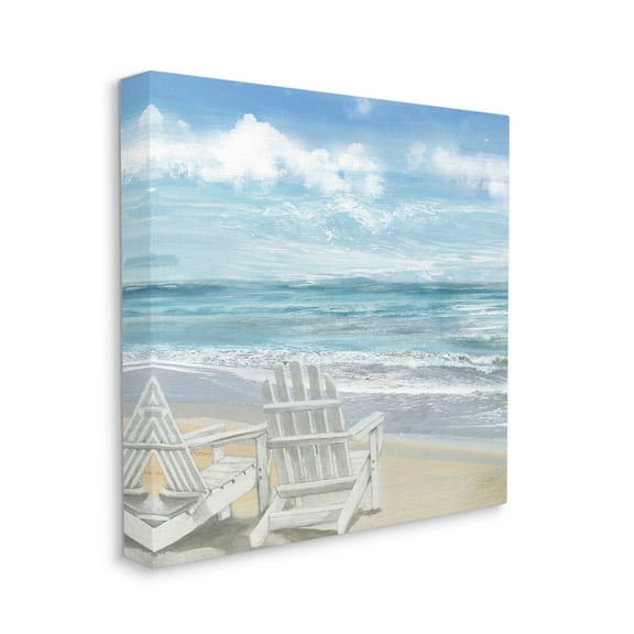 The Stupell Home Decor Collection White Adirondack Chairs on the Beach Painting XL Stretched Canvas Wall Art, 30 x 1.5 x 30