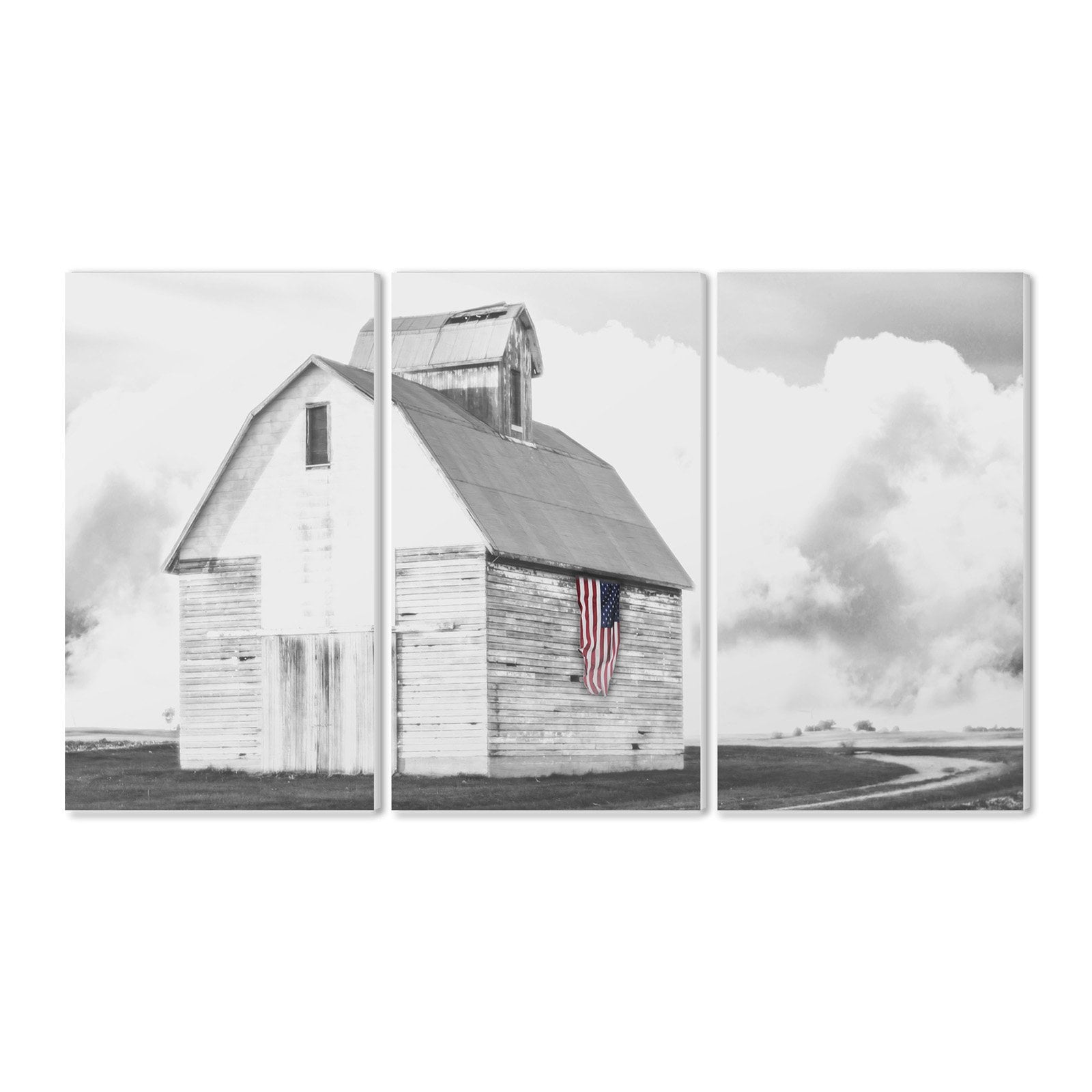 The Stupell Home Decor Collection White Barn with American Flag Wall Plaque Art