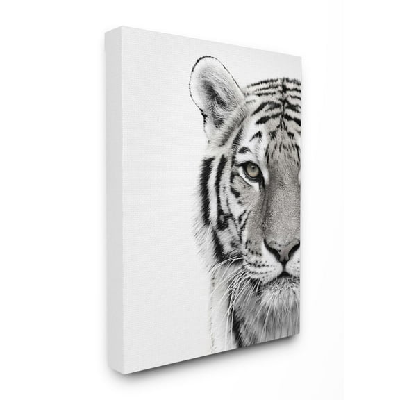 The Stupell Home Decor Collection White Tiger Close Up Black and White Photography Canvas Wall Art