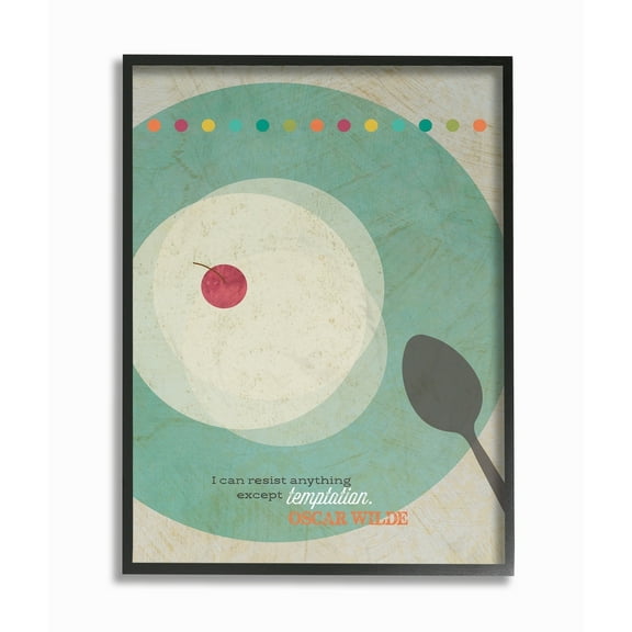 The Stupell Home Decor Collection Wilde Temptation Quote Typography Cherry Dessert Dish Framed Giclee Texturized Art, 11 x 14