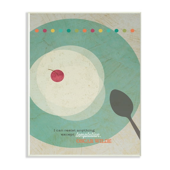 The Stupell Home Decor Collection Wilde Temptation Quote Typography Cherry Dessert Dish Wall Plaque Art, 10 x 15