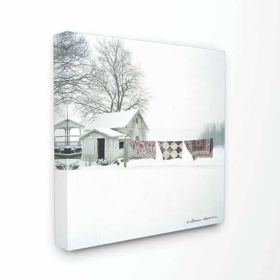 The Stupell Home Decor Collection Winter Snow Shed Clothesline Blankets Photograph Canvas Wall Art