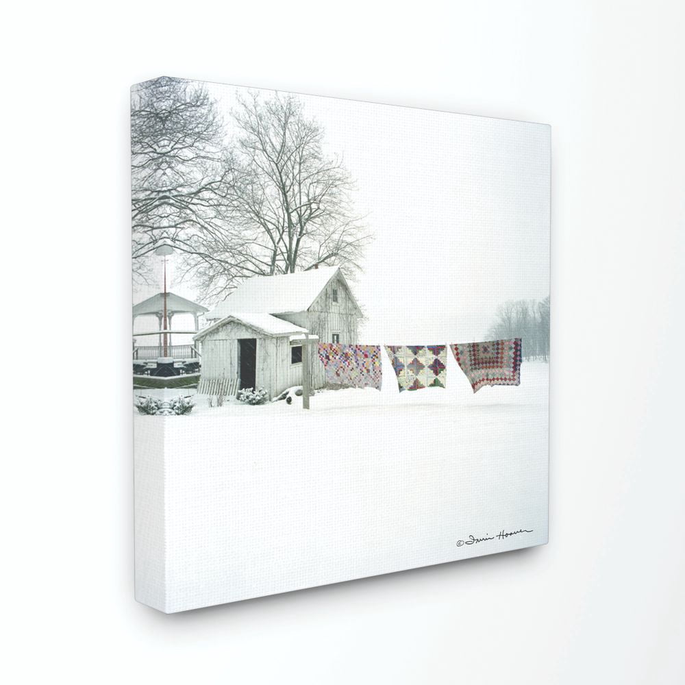 The Stupell Home Decor Collection Winter Snow Shed Clothesline Blankets Photograph Canvas Wall Art