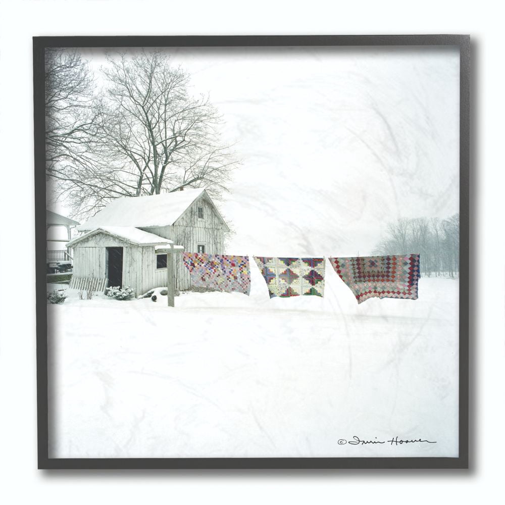 The Stupell Home Decor Collection Winter Snow Shed Clothesline Blankets Photograph Framed Giclee Texturized Art